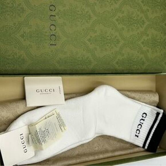 Gucci unisex logo imtarsia stretch, cotton blend socks size large - Picture 4 of 7
